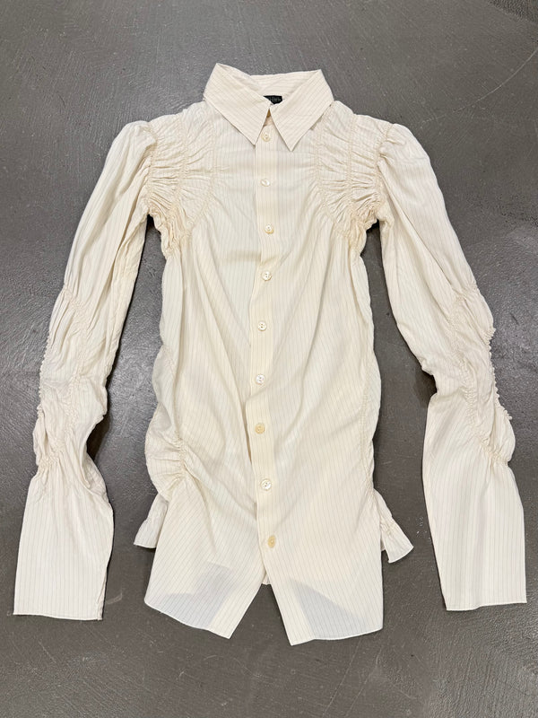 2000s Jean Paul Gaultier ruched pinstriped sculptural shirt