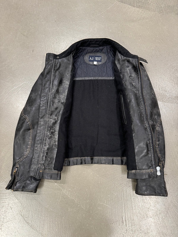2000s Armani acid wash faded faux leather jacket