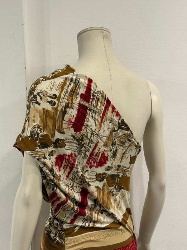 2000s Jean Paul Gaultier patchwork print asymmetric dress