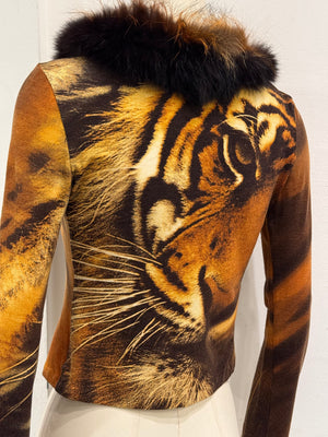 F/W2000 Roberto Cavalli tiger print cardigan with fur collar