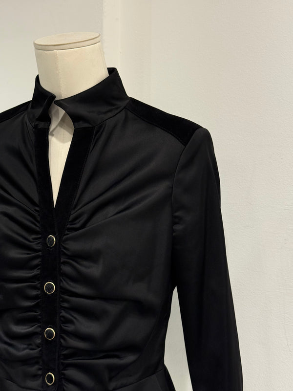 2000s Roberto Cavalli ruched velvet trimmed jacket