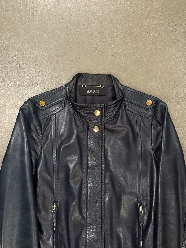 2000s Gucci belted biker leather jacket