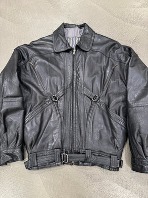 1980s Gianni Versace bondage leather bomber jacket