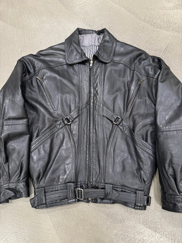1980s Gianni Versace bondage leather bomber jacket