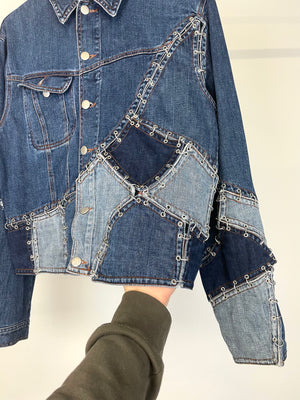 SS2003 Jean Paul Gaultier pierced patchwork reconstructed denim jacket