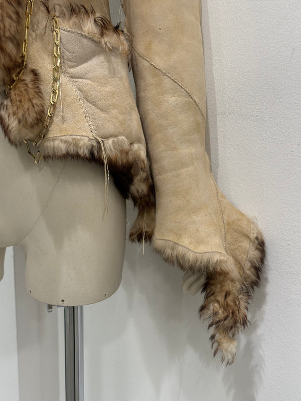 2000s Roberto Cavalli Shearling leather jacket with gold chains