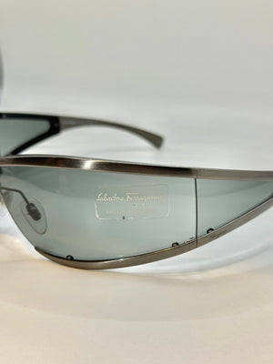 1990s Salvatore Ferragamo futuristic metallic sunglasses - new