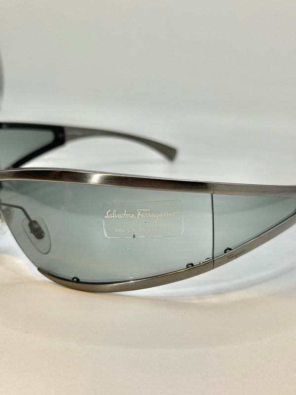 1990s Salvatore Ferragamo futuristic metallic sunglasses - new
