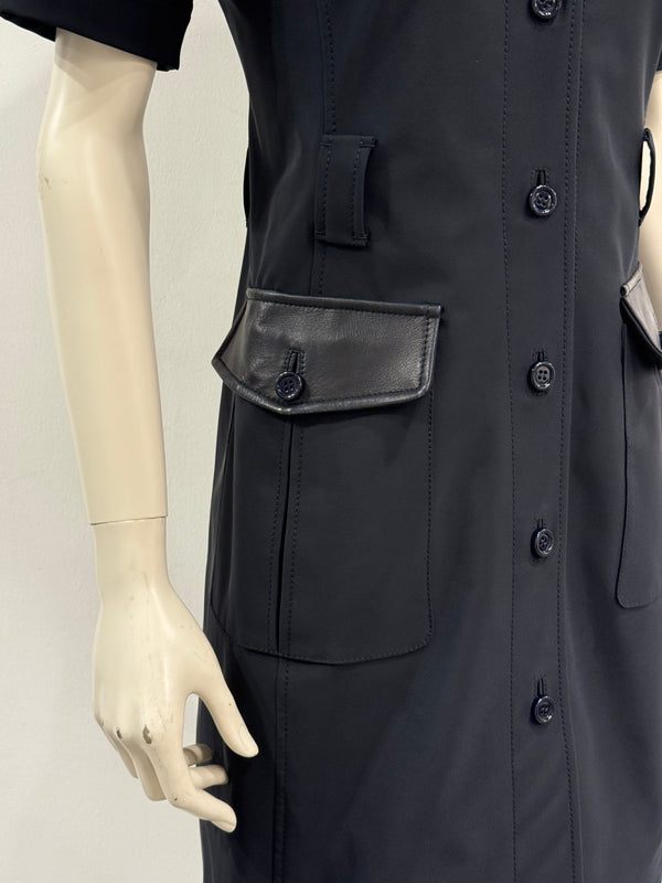 1990s Prada nylon midi dress with leather details