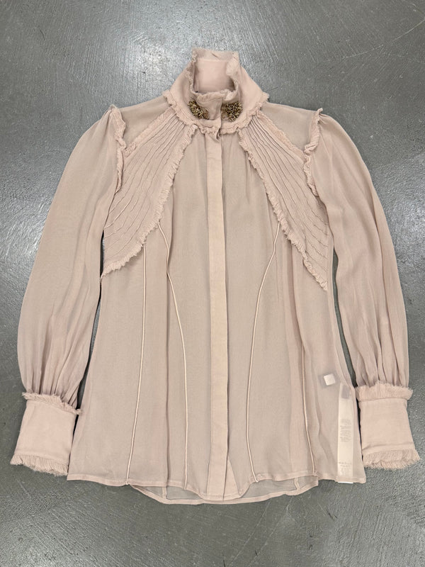 2000s Roberto Cavalli ruffle trim long sleeve shirt