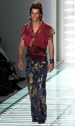 S/S2001 Gucci by Tom Ford floral hand painted jeans