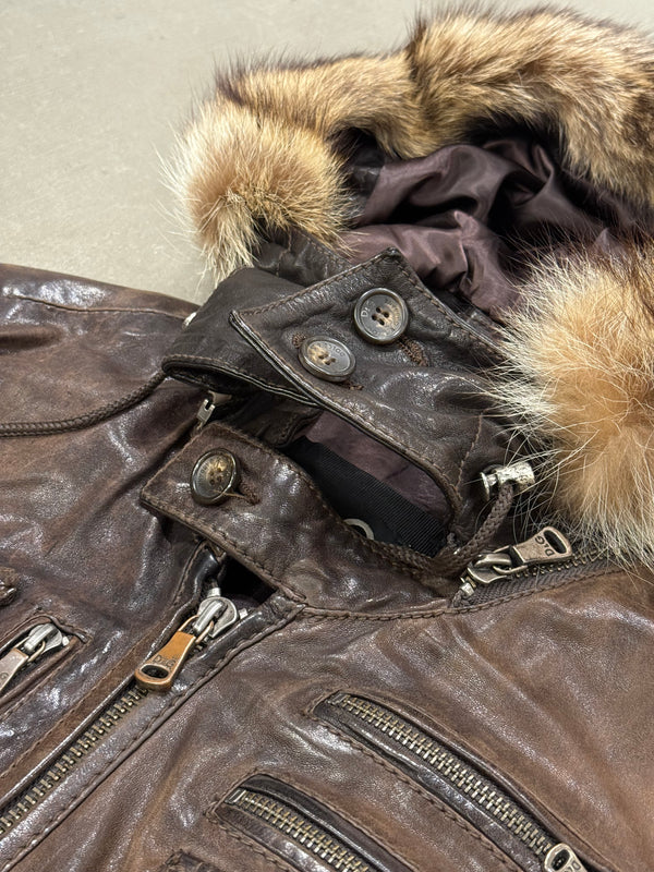 A/W2003 Dolce & Gabbana coyote fur multi-pockets cargo leather jacket