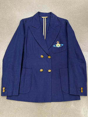 1990s Vivienne Westwood red label orb embroidered double-breasted blazer