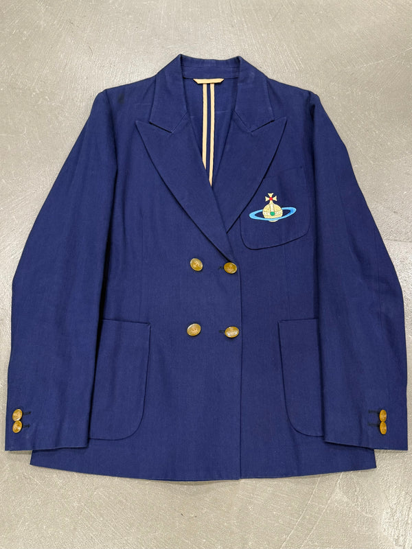 1990s Vivienne Westwood red label orb embroidered double-breasted blazer
