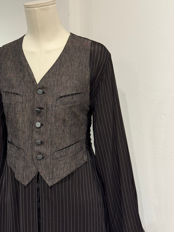 1990s Jean Paul Gaultier deconstructed pinstripe top skirt set