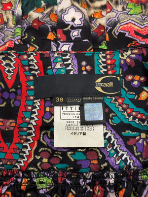 2000s Cavalli floral and leopard print mini skirt