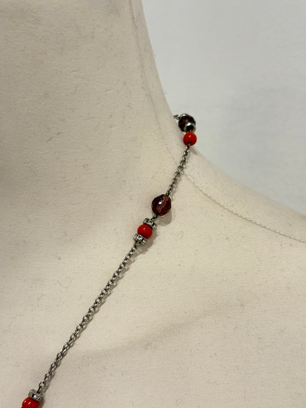 2000s Dolce & Gabbana cross rosary coral necklace