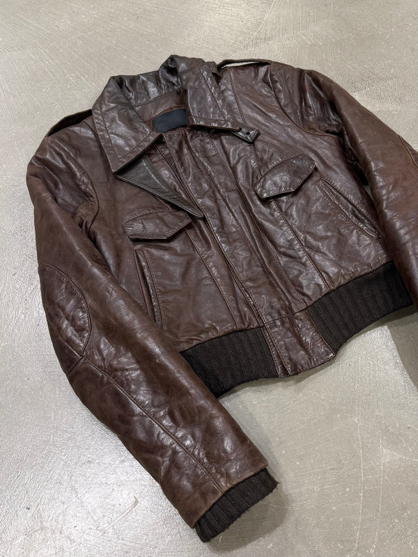A/W2002 Balenciaga by Nicolas Ghesquiere distressed leather bomber jacket