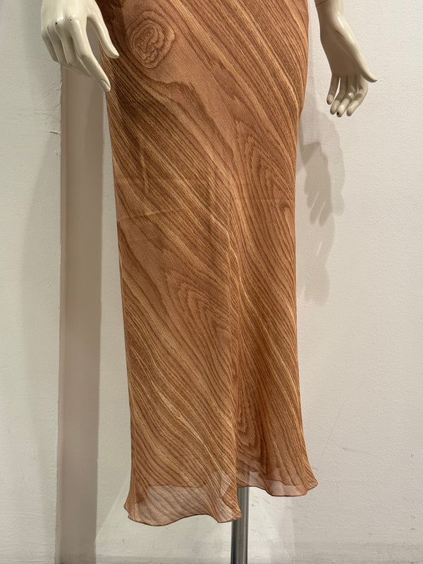 2000s John Galliano woodgrain print silk skirt