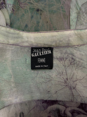 2000s Jean Paul Gaultier printed silk embroidered draped dress