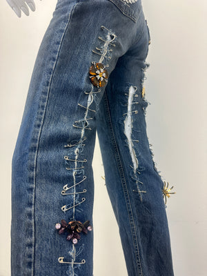 S/S 2001 Dolce & Gabbana safety pin punk jeans with broches