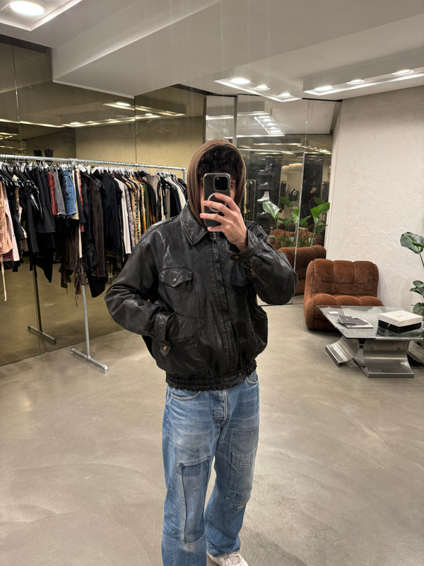 A/W1982 Giorgio Armani leather cargo bomber jacket