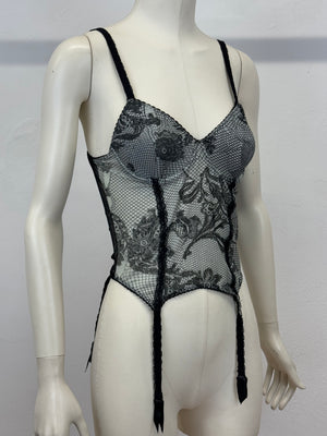 A/W2003 Roberto Cavalli floral mesh corset bustier