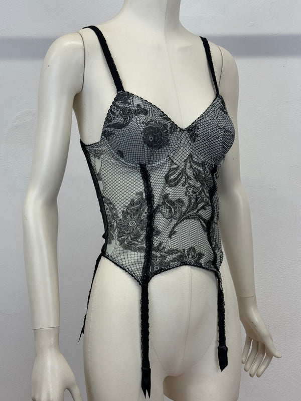 A/W2003 Roberto Cavalli floral mesh corset bustier