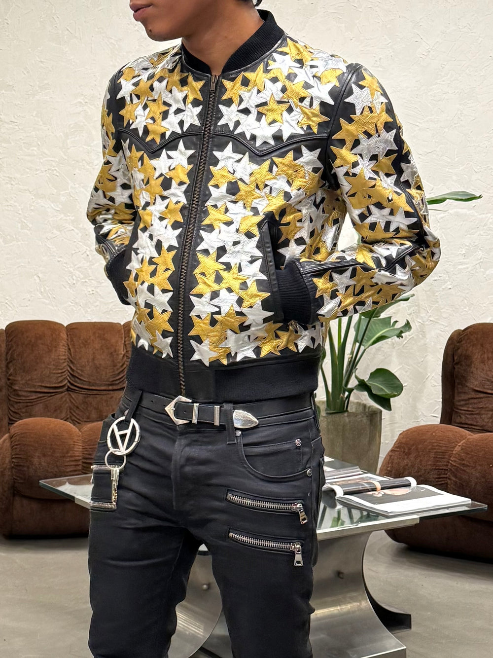 S/S2016 Saint Laurent Paris by Hedi Slimane sample stars leather bomber jacket