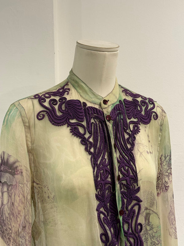 2000s Jean Paul Gaultier printed silk embroidered draped dress