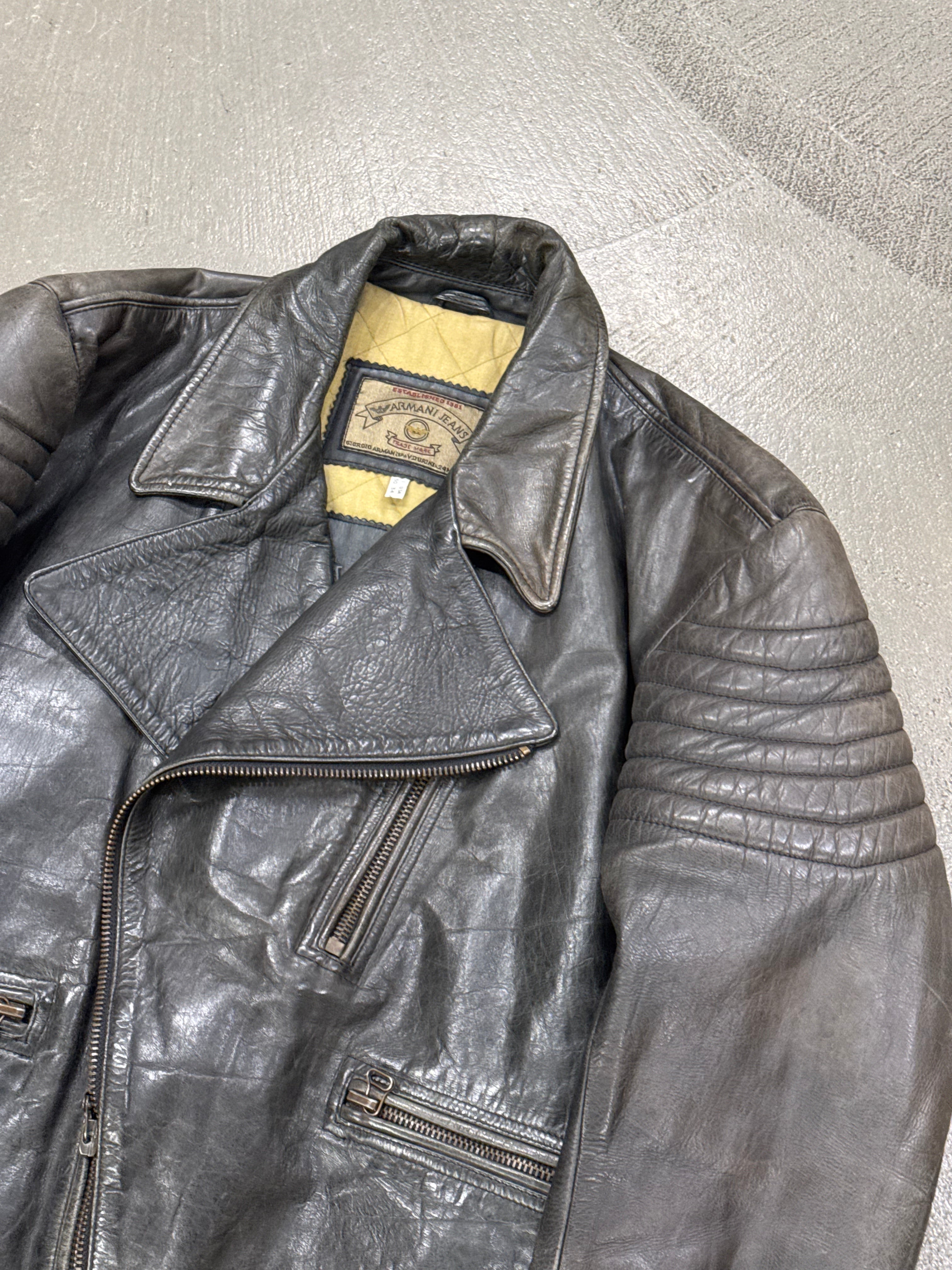 1980s Armani biker reinforced leather jacket