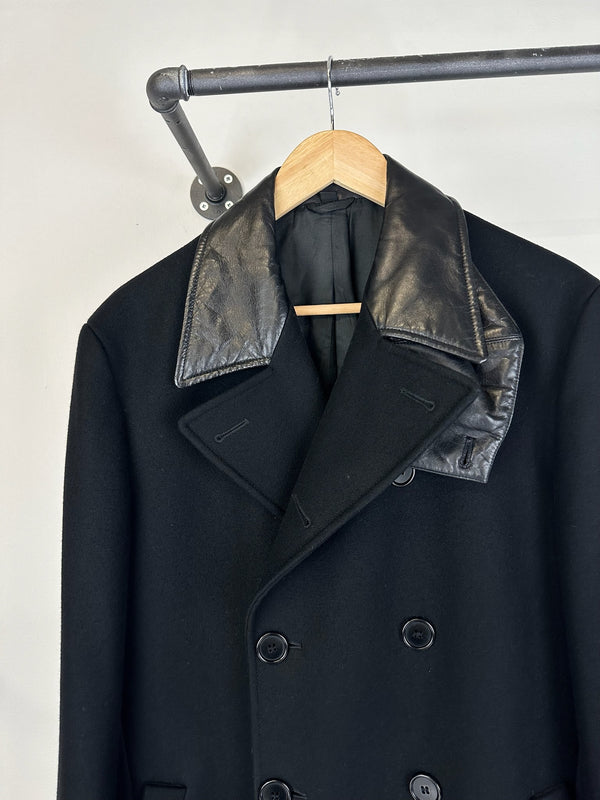 AW2001 Helmut Lang double breasted leather mask coat