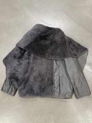 1980s Gianni Versace shearling leather cape jacket with layered construction scarf