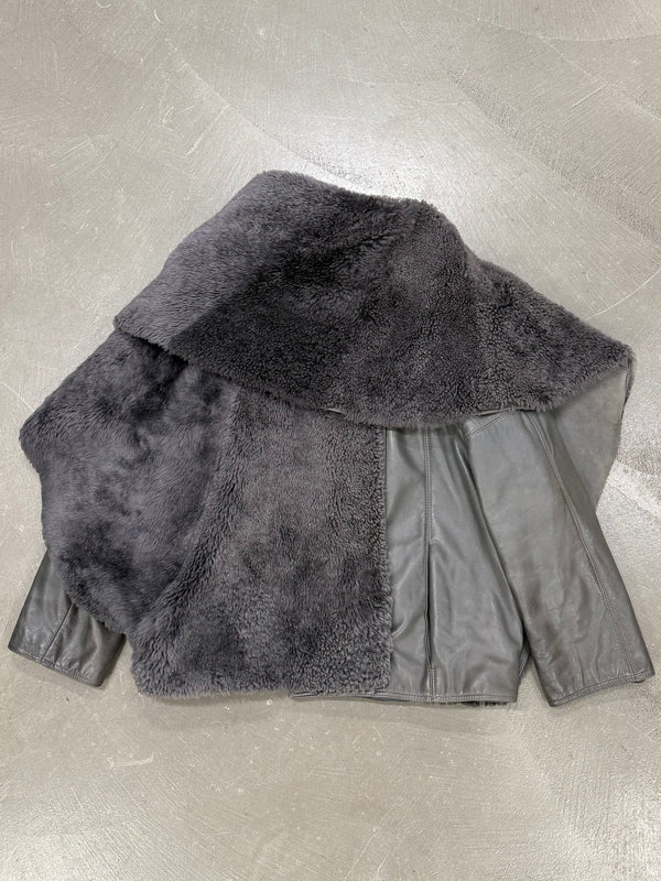 1980s Gianni Versace shearling leather cape jacket with layered construction scarf