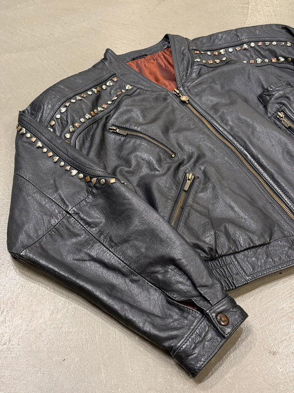 1990s Gianni Versace "Playboy" studded leather bomber jacket