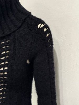 2000s Gianni Versace exaggerated high neck cropped cut-out knit