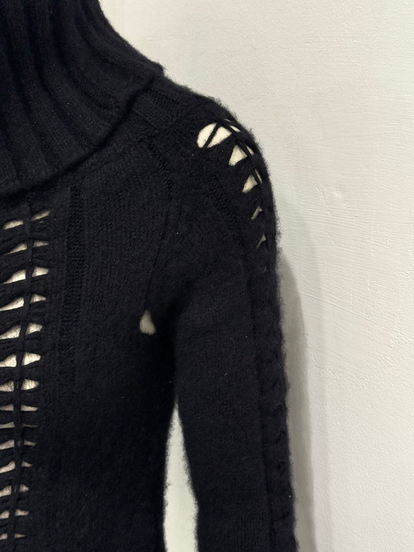 2000s Gianni Versace exaggerated high neck cropped cut-out knit
