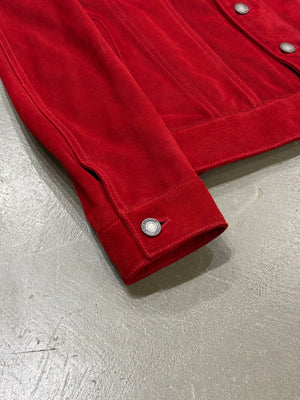 2019 Saint Laurent red suede leather trucker jacket