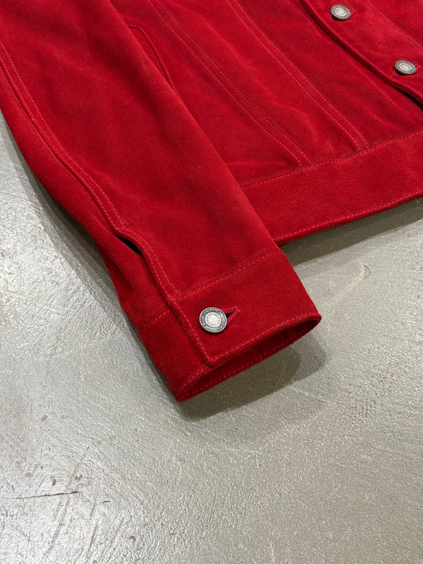 2019 Saint Laurent red suede leather trucker jacket