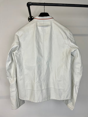 2000s Prada Red Line moto white leather jacket