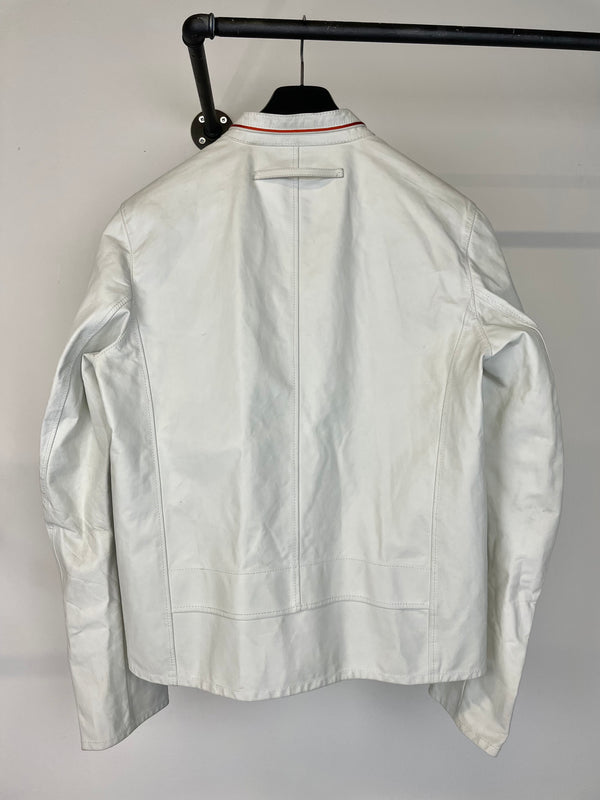 2000s Prada Red Line moto white leather jacket