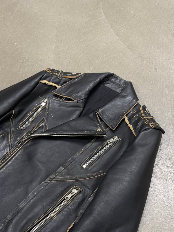 2022 Balmain distressed leather biker jacket