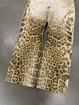 2000s Roberto Cavalli Leopard faded denim