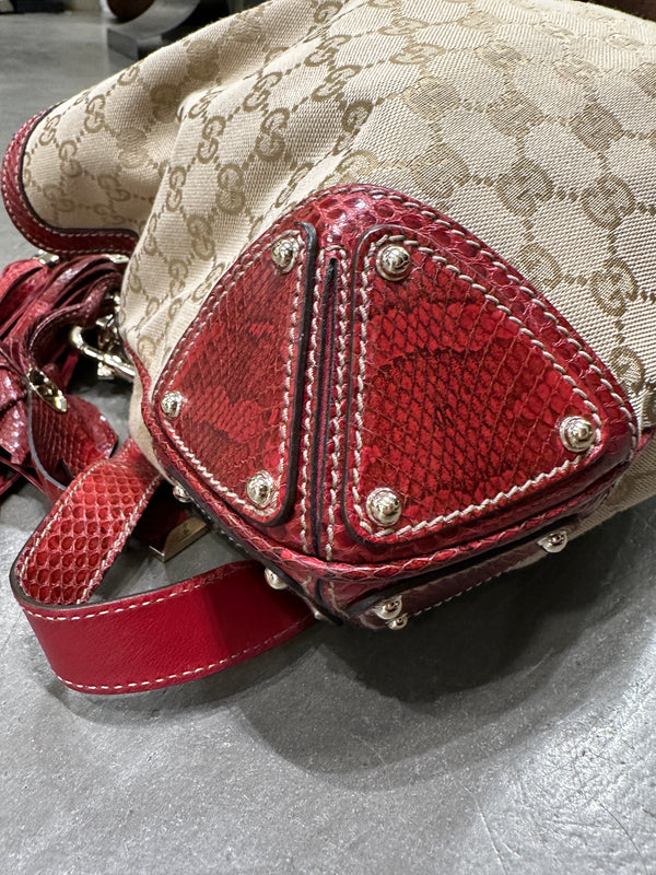 2008 Gucci x Unicef Indy GG canvas snakeskin hobo bag