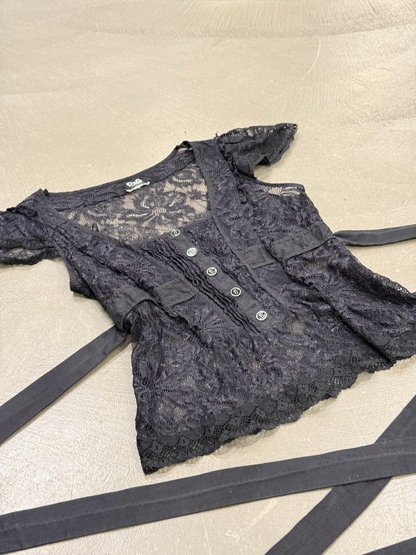 2000s Dolce & Gabbana lace tie-waist floral corseted blouse