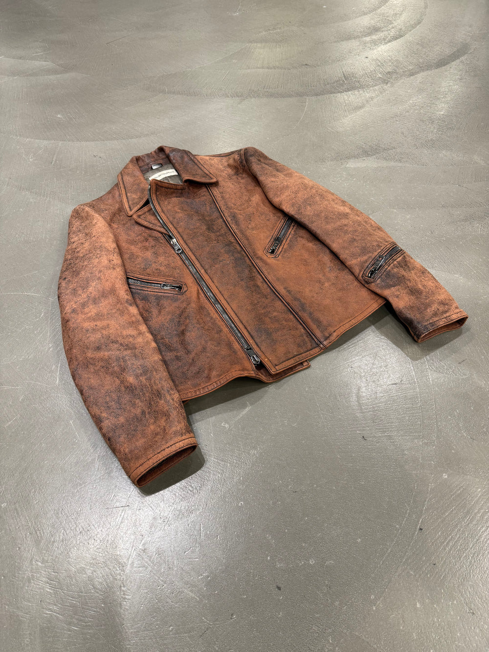 1990s Emporio Armani eroded distressed zipper biker leather jacket