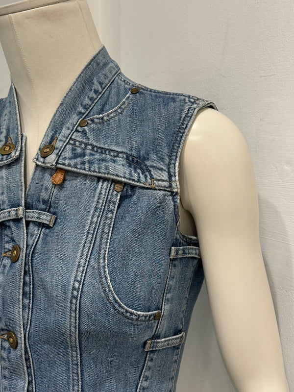 2000s Alexander McQueen distressed lace-up denim vest