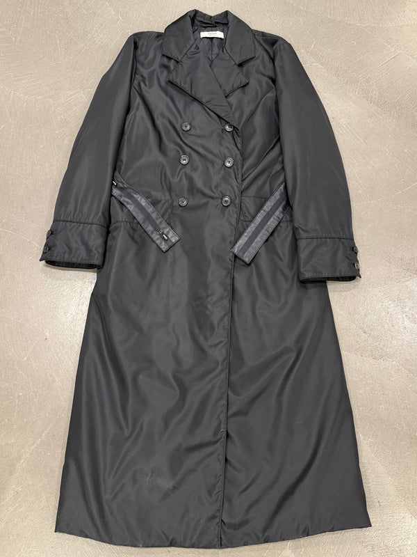 2000s Prada black double-breasted nylon coat with leather details
