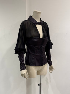 A/W2003 Gucci By Tom Ford runway corset ruched sleeves top