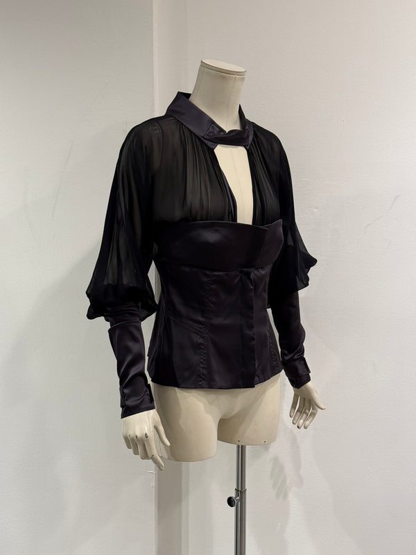 A/W2003 Gucci By Tom Ford runway corset ruched sleeves top